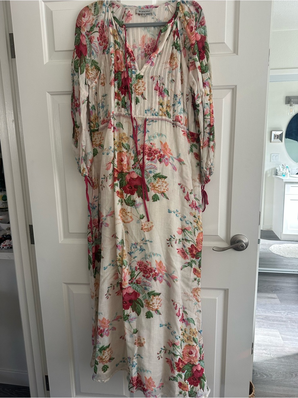 Dascoli Floral Maxi Dress - Cream with Pink & Green Floral Print